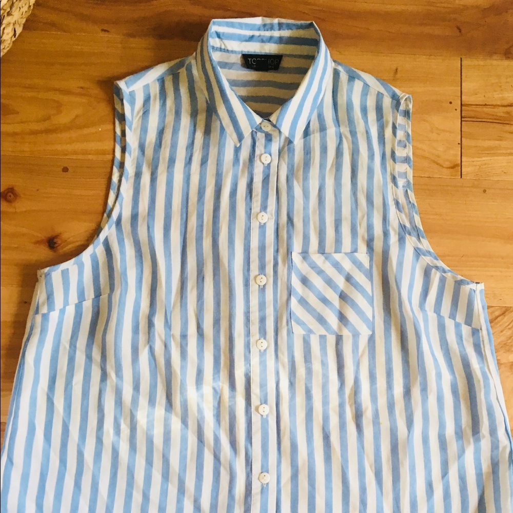 Topshop Top Shop Blue Striped Sleeveless Top 8